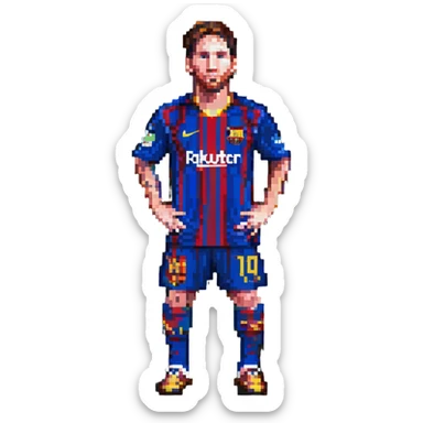 Lionel Messi, football legend, pixel art style sticker