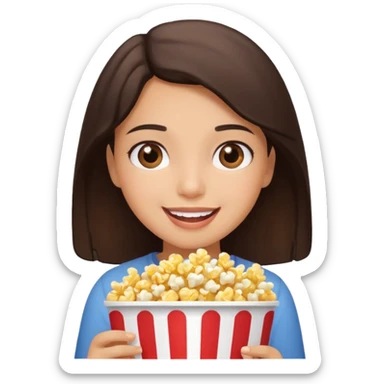 Hispanic girl eating popcorn watching sticker