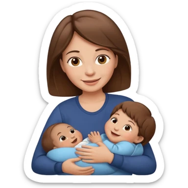 Mother holding 1 infant brown hair fair skin sticker