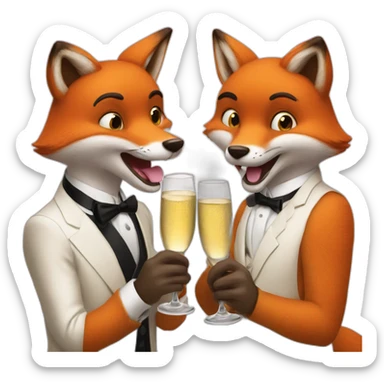 two foxes drink champagne sticker