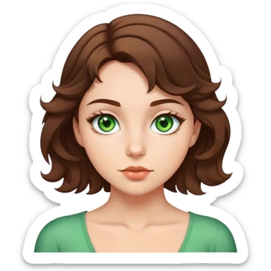 Girl with green eyes short brown wavy hair and butt chin  sticker