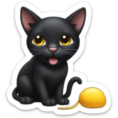 Black cat playing with a mouse sticker