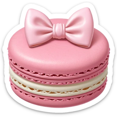 A pale pink and white macaron with a light pink bow on top. sticker