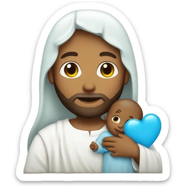 Jesus holding a baby blue heart  sticker