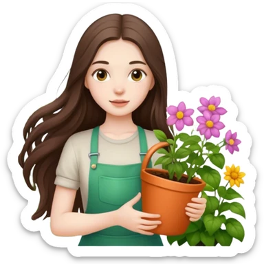 beautiful pale brunette girl with long hair gardening sticker