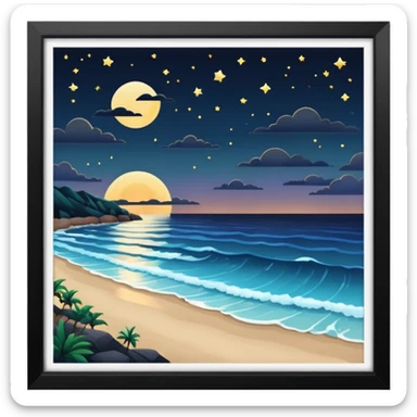 Night time over the ocean and beach  sticker