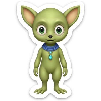 full body cute peacefull alien furry with 2 legs and eye stalks stands upright and looks intelligent ...wears clothing. not green..looks happy and cudly... doesnt have eyes on face, there is a stalk coming from top of head with a single large eye sticker