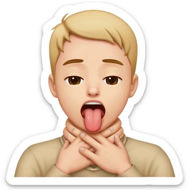 person choking themselves with their hands around their neck and tounge out  sticker