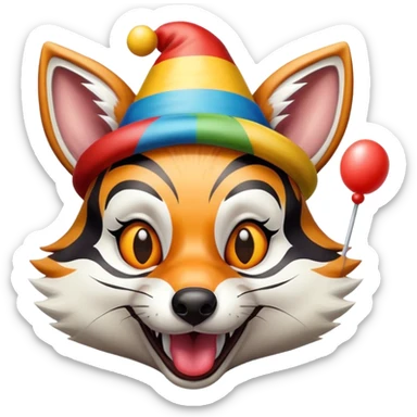 Renard zèbré tirant la langue avec un chapeau de clown sur la tête sticker