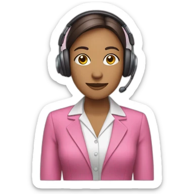 woman Employee with headphone and microphone who is wearing pink office clothes sticker