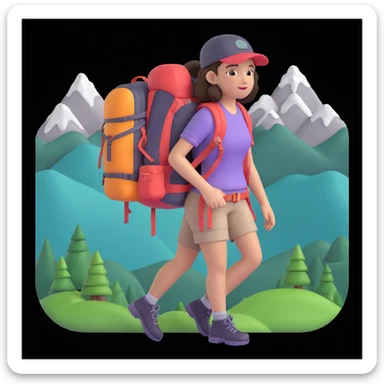girl back packing mountains in background, close up pose sticker