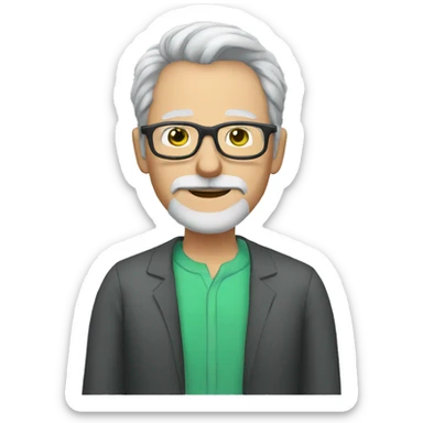 Mature man with gray hair and beard and glasses green eyes sticker