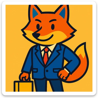 a fox in a business suit, vibrant toon style sticker