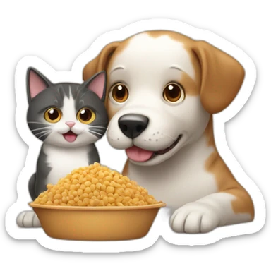 Happy dog and cat feeding sticker