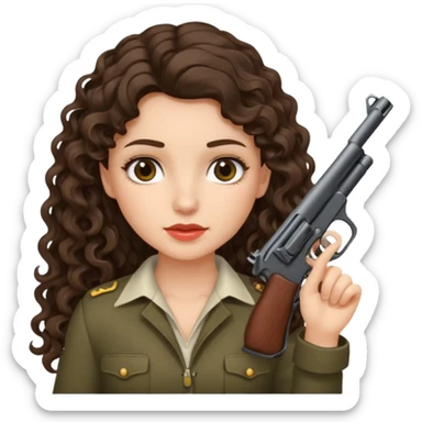 A brunette with long wavy, curly hair girl who is about to kill herself with a littlr gun pointed at her temple sticker