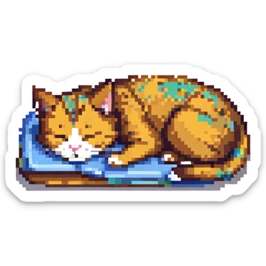 A pixel art cat, sleeping, simple and cute. sticker