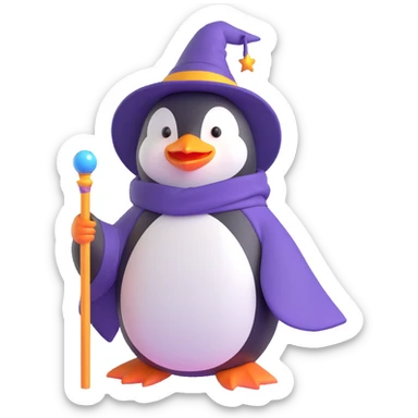 A penguin dressed as a wizard sticker
