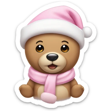 teddy bear in a light pink santa hat  sticker
