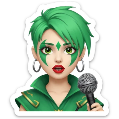 green haired, warrior face painted, holding microphone, singing sticker