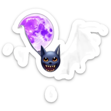 realistic full moon dripping purple behind with vampire bat wings flying in front sticker