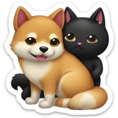 shibainu and black cat being-in-love sticker