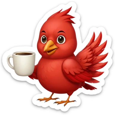Happy cardinal bird with a cup of coffee sticker