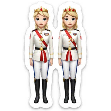 Elsa and Anna arendelle from disney frozen movie are same wearing gold tiara white military tunic arm badge shoulder cord medal red sash blue belt black trouser with both side red stripe white overknee boots and they both has visited in Mumbai's bandra worli sea link bridge sticker