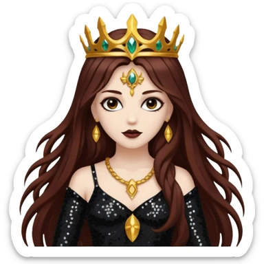 Libera, Goddess of Death from Gods and Goddesses with long dark auburn hair, black sequin outfit sticker