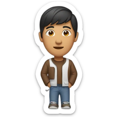 brown asian man with computer and EarPods in ears sticker