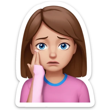 Facepalm woman upset brown hair blue eyes pink shirt  sticker