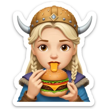 old girl viking eating burger sticker