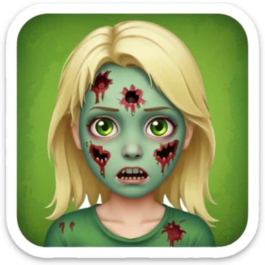 make an zombie girl emoji with blonde hair and (obviously) green skin with wounds sticker