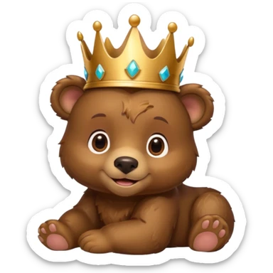 Bear Prince – brown bear cub with a shiny bronze crown, gentle smile. sticker