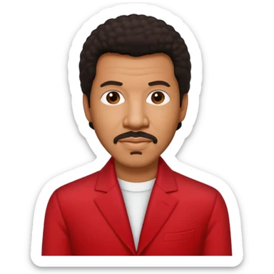 Lionel Richie with dark brown hair, red outfit sticker