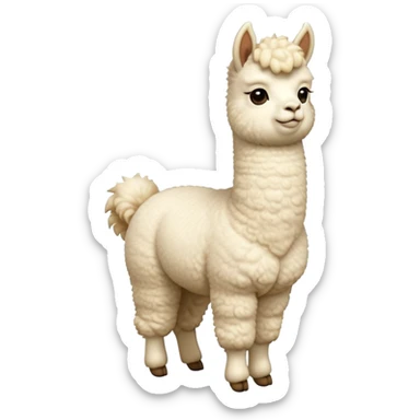 cinematic-[cream alpaca]-realistic-full-body-standing-emoji,-tail-flicking-lazily,-head-tilted-dramatically,-curly-[cream]-fur,-simplified-yet-realistic-focused-features,-highly-detailed,-glowing-with-an-almost-sarcastic-glow sticker