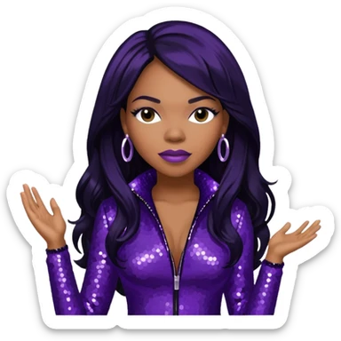 Tenitra Michelle Williams (b.1979), R&B Singer from Destiny's Child with long jet black hair, medium dark skin, dark purple sequin outfit sticker