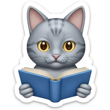 gray Cat reading blue book sticker