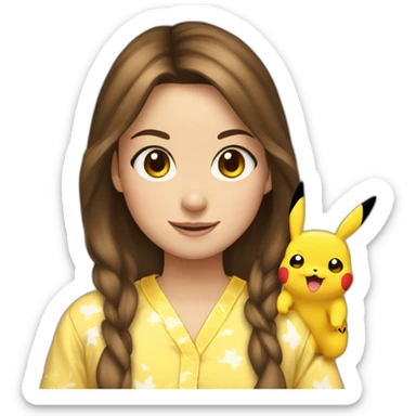 Brown hair white woman wearing pikachu pajama sticker