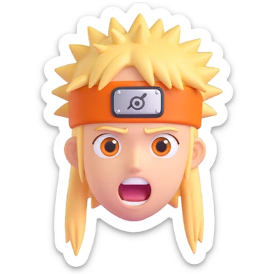 shocked Naruto with spiky blond hair, wide eyes, mouth open, orange headband, 3D emoji, iOS style sticker
