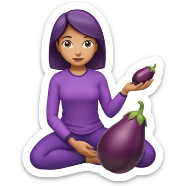 Mulher ajoelhada,com uma berinjela na mão,só uma berinjela sticker