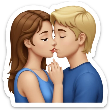girl with brown hair kissing boy with blond hair sticker