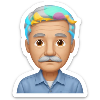 Old man with gray hair and mustache and working shirt sticker
