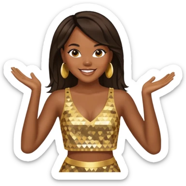 LeToya Luckett with dark brown long hair, gold sequin crop top  sticker