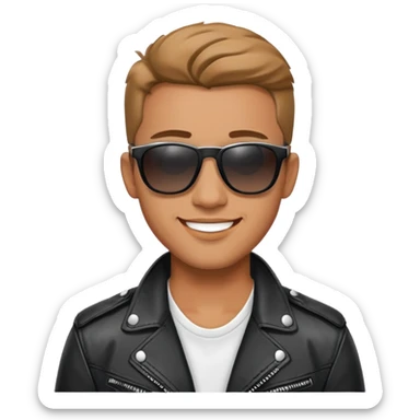 Happy Male Music Singer with white shirt, black leather jacket and sunglasses sticker