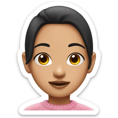 Girl rolling eyes in pink sweater with black hair  sticker