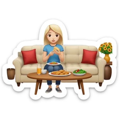 dinner table scene with people and a girl on sofa talking sticker