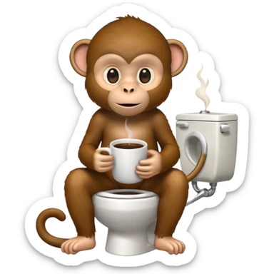 Monkey sitting on a toilet with coffee in his hand  sticker