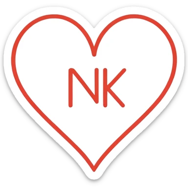 Minimalist illustration of a heart drawn with a single continuous line Integrated into the heart’s line, the letters ‘N’ and ‘K’ appear subtly, as part of the drawing itself sticker
