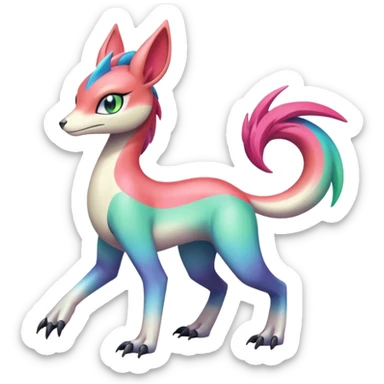 Colorful gradients-colored Meloetta-Sergal-Palkia-hybrid-fusion-Fakémon-creature, full body sticker