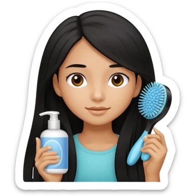 chica cuidando su cabello con productos  sticker